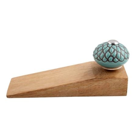 2 Pieces Sage Green And Black Etched Ceramic Wooden Door Stopper